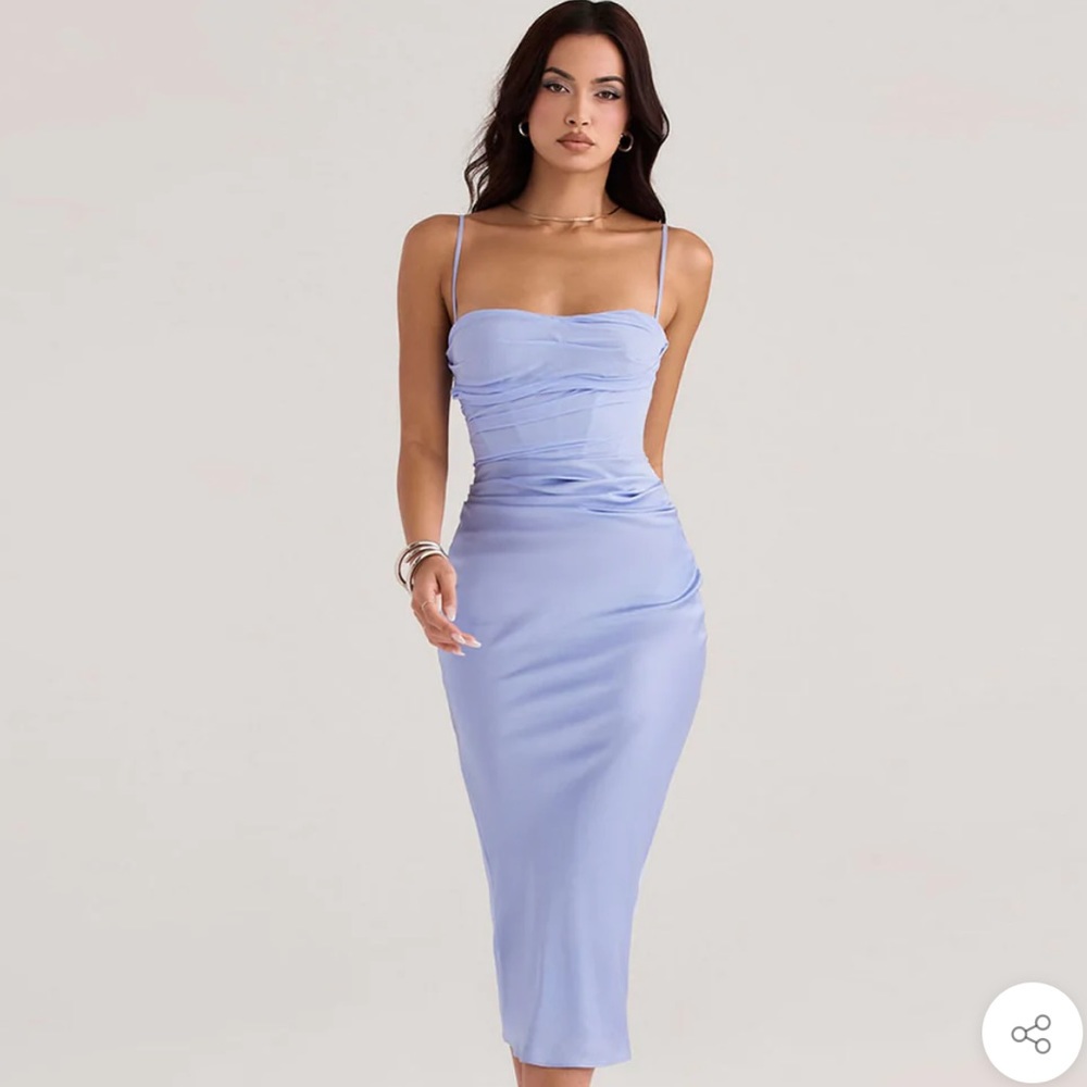 HOUSE OF CB 'Teia' Sky Draped Corset Midi Dress NWOT